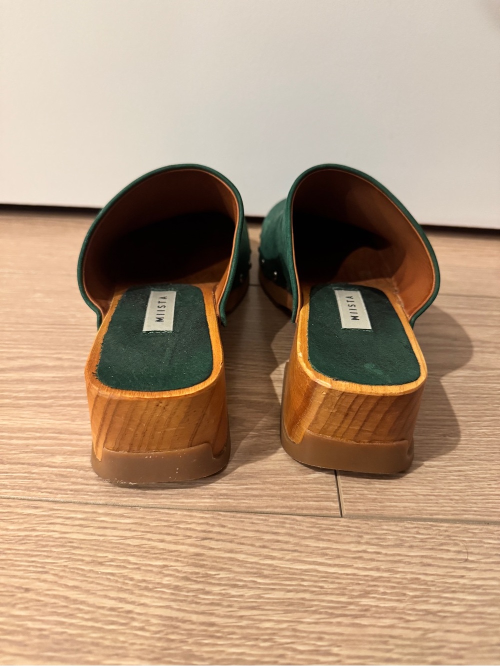 Miista Green Leather Studded Wooden Clogs - Picture 3 of 6